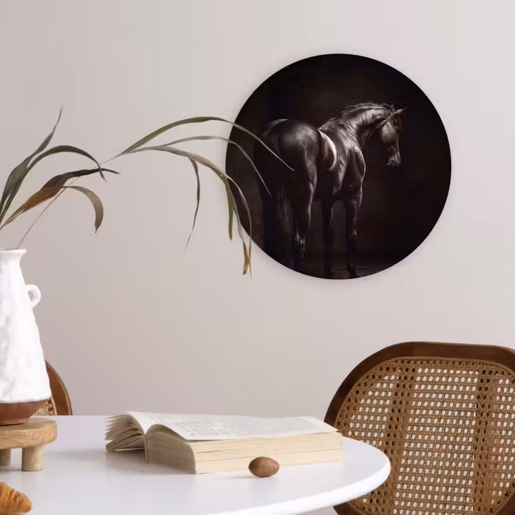 Krachtig - Paard - Donker Wandcirkel kunststof plaat 5mm dik klein -sfeer4