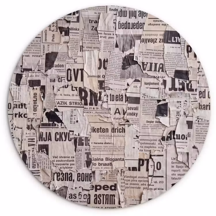 Krant - Gescheurd - Textuur - Abstract - Zwart-wit Wandcirkel kunststof plaat 5mm dik klein -3d