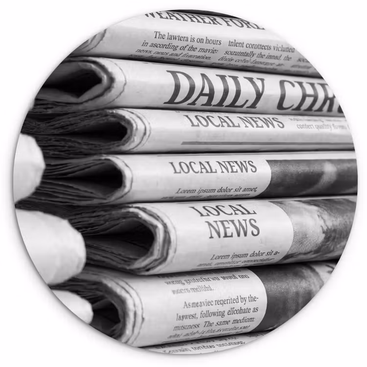 Krant - Stapel - Nieuws - Zwart-wit - Media Wandcirkel kunststof plaat 5mm dik klein -3d