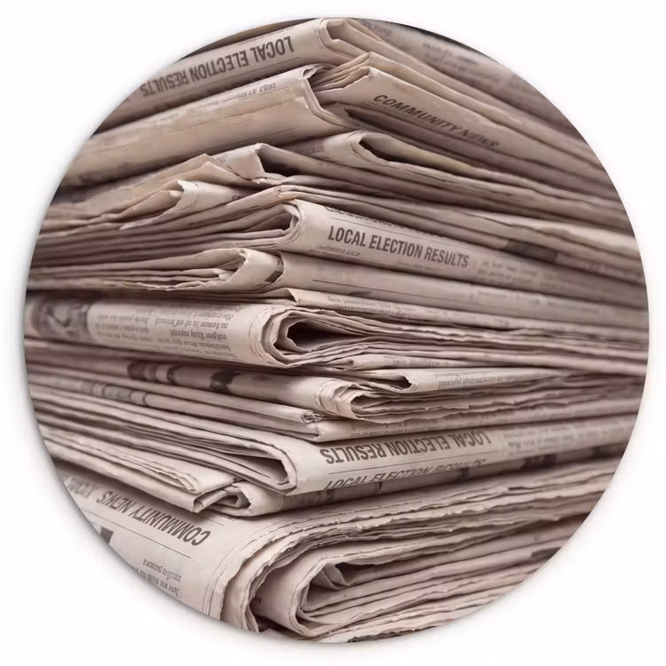 Kranten - Stapel - Nieuws - Vintage - Beige Wandcirkel kunststof plaat 5mm dik klein -3d