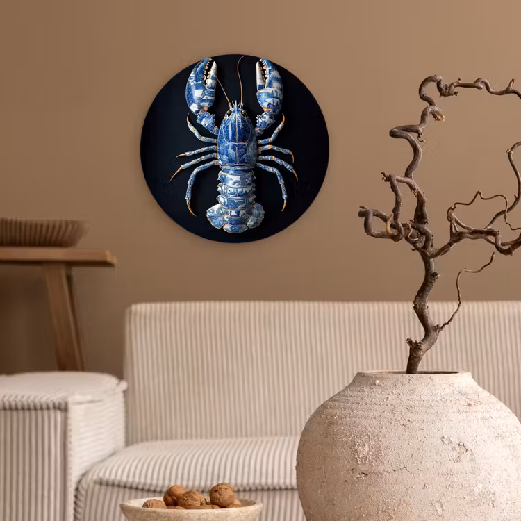 Kreeft - Delftsblauw - Schild - Stoer Wandcirkel kunststof plaat 5mm dik klein -sfeer1
