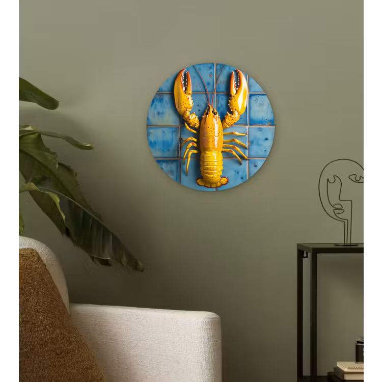 Kreeft - Geel - Blauw - Tegels Wandcirkel kunststof plaat 5mm dik klein -sfeer3