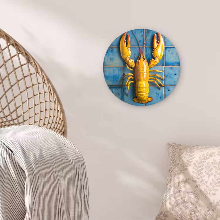 Kreeft - Geel - Blauw - Tegels Wandcirkel kunststof plaat 5mm dik klein -sfeer5