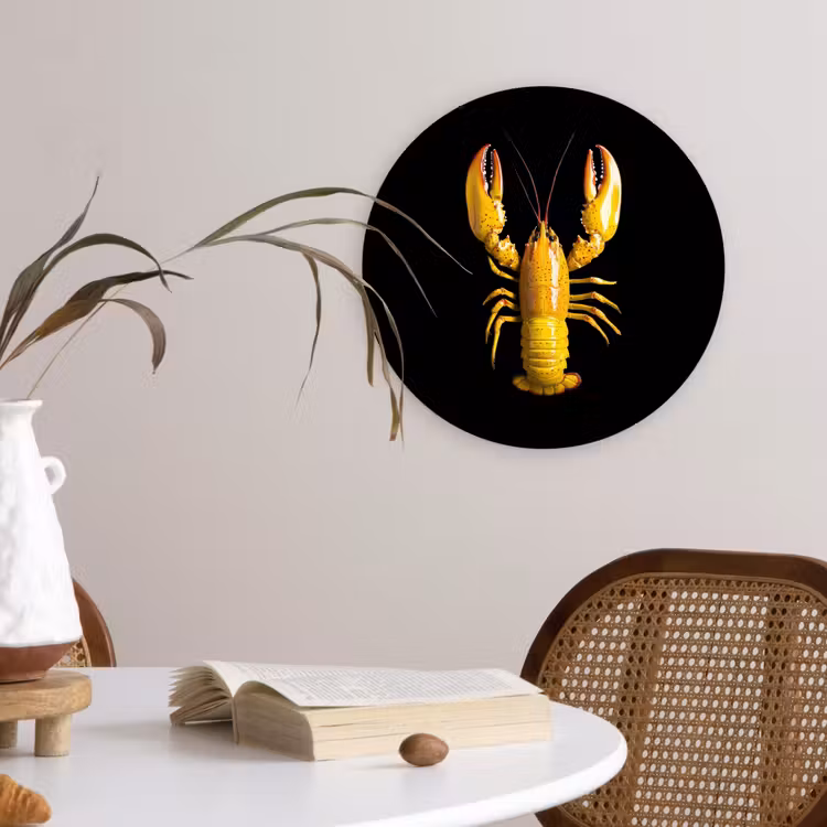Kreeft - Geel - Stippen - Effen Wandcirkel kunststof plaat 5mm dik klein -sfeer4