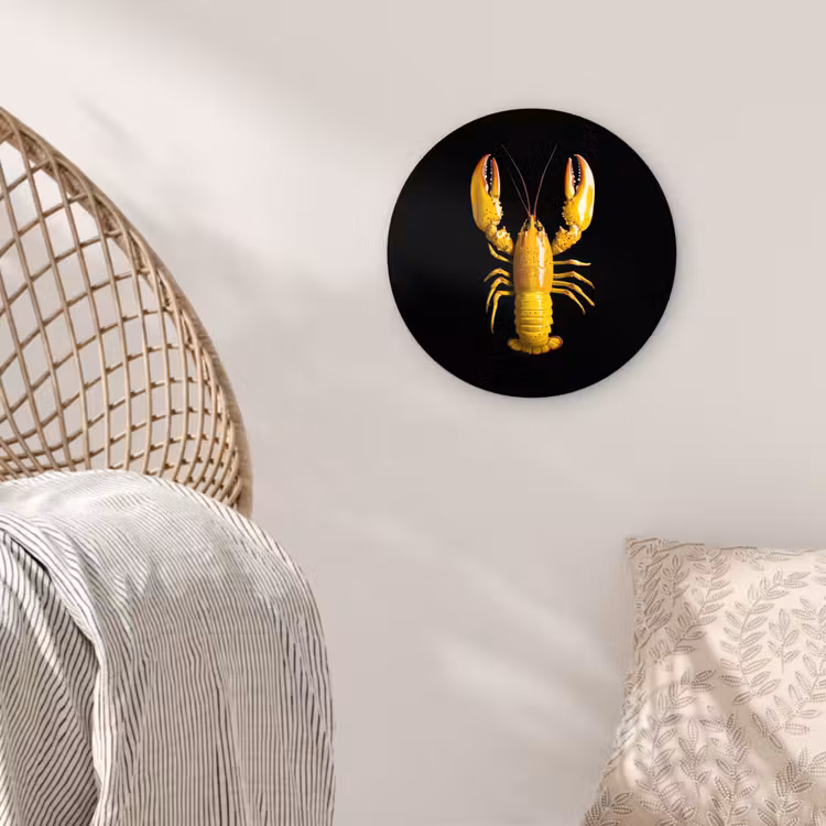 Kreeft - Geel - Stippen - Effen Wandcirkel kunststof plaat 5mm dik klein -sfeer5