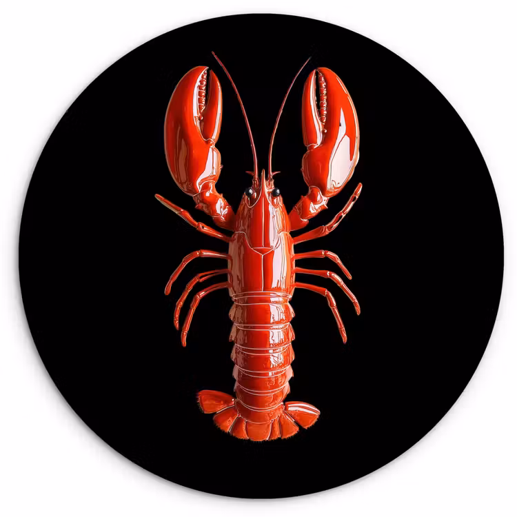 Kreeft - Glossier Rood - Zwart Wandcirkel kunststof plaat 5mm dik klein -3d