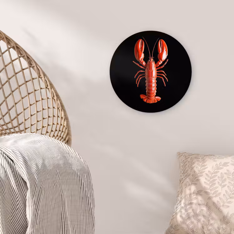 Kreeft - Glossier Rood - Zwart Wandcirkel kunststof plaat 5mm dik klein -sfeer5