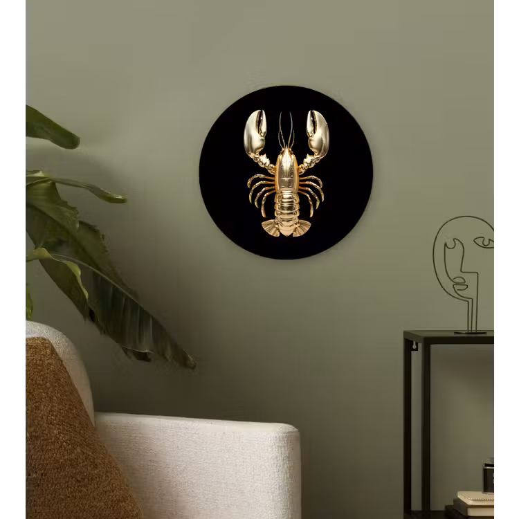 Kreeft - Goud - Textuur - Zwart Wandcirkel kunststof plaat 5mm dik klein -sfeer3