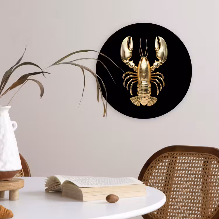 Kreeft - Goud - Textuur - Zwart Wandcirkel kunststof plaat 5mm dik klein -sfeer4
