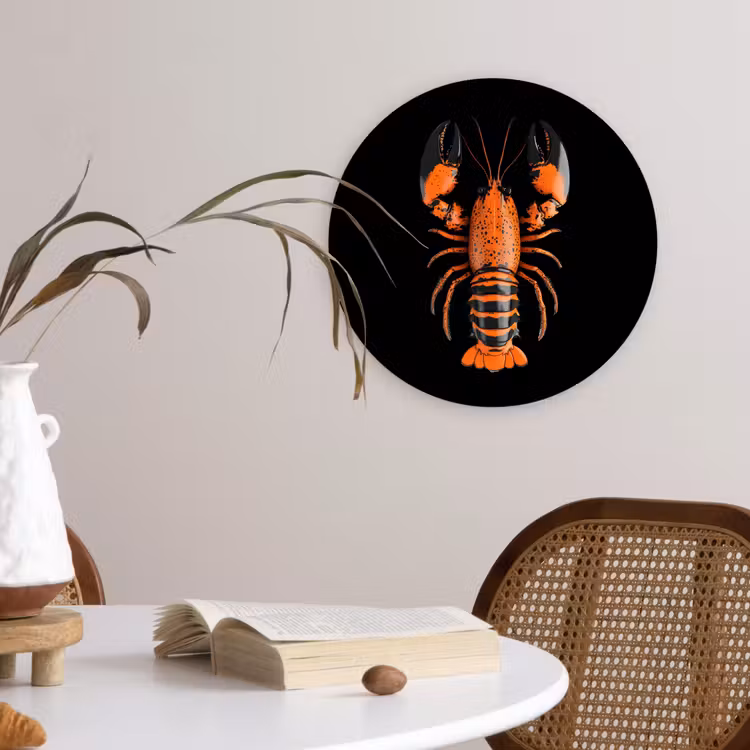 Kreeft - Oranje - Zwart - Modern Wandcirkel kunststof plaat 5mm dik klein -sfeer4