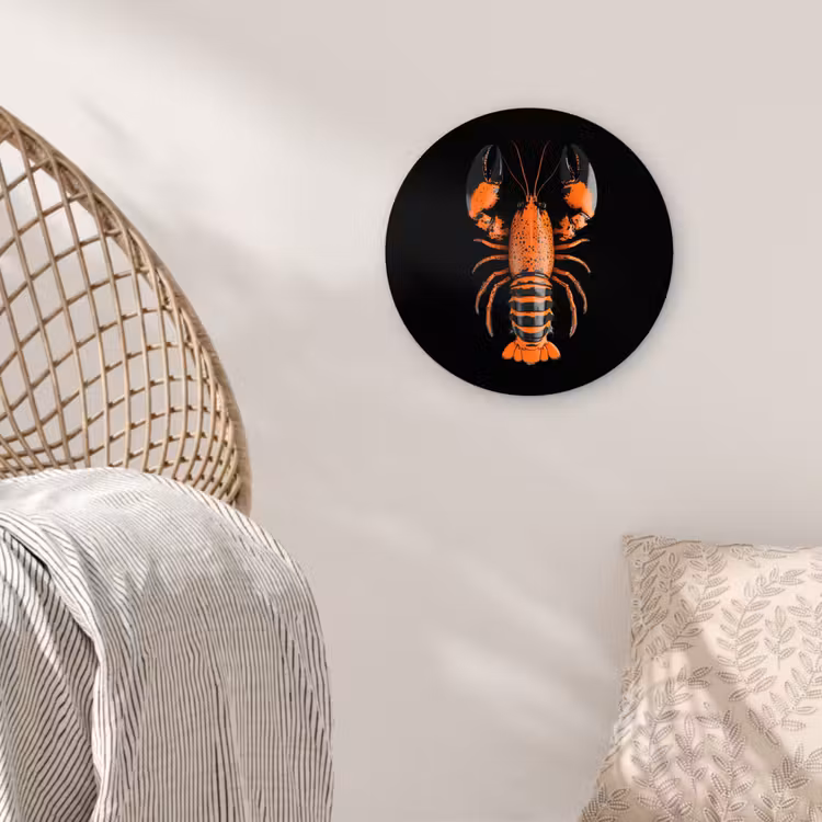 Kreeft - Oranje - Zwart - Modern Wandcirkel kunststof plaat 5mm dik klein -sfeer5
