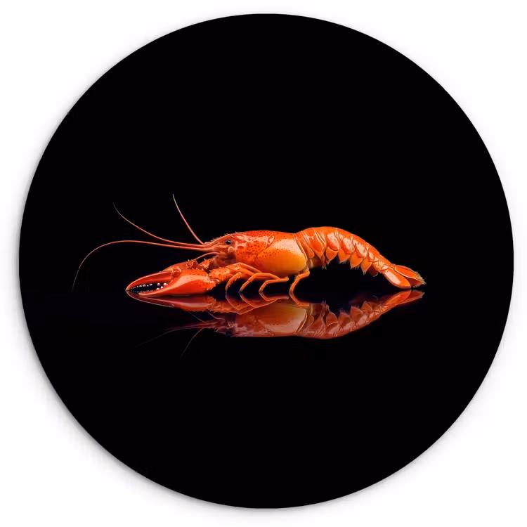 Kreeft - Oranje - Zwart - Opvallend Wandcirkel kunststof plaat 5mm dik klein -3d
