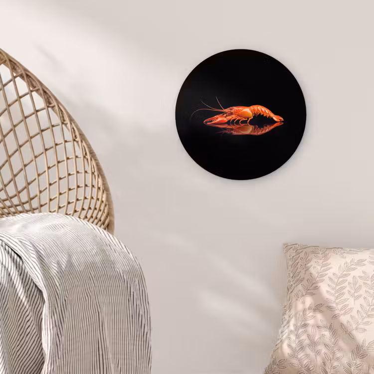 Kreeft - Oranje - Zwart - Opvallend Wandcirkel kunststof plaat 5mm dik klein -sfeer5
