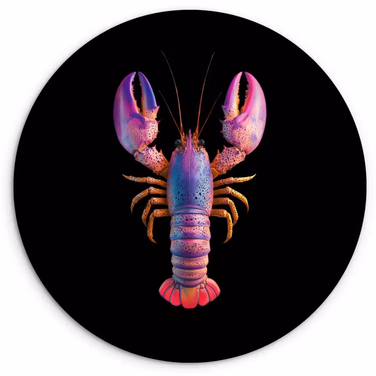 Kreeft - Paars - Roze - Zwart - Stippen - Lila Wandcirkel kunststof plaat 5mm dik klein -3d