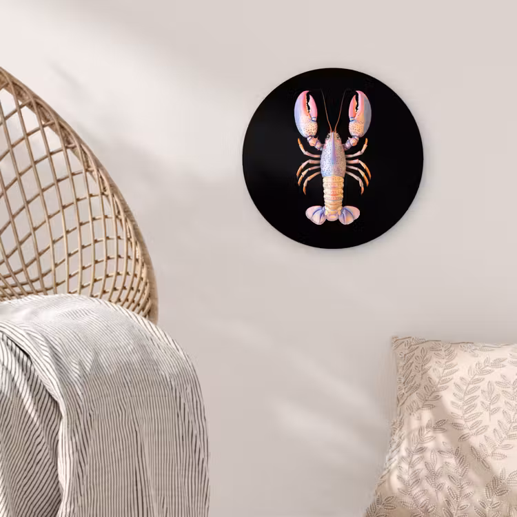 Kreeft - Roze - Zacht - Zwart Wandcirkel kunststof plaat 5mm dik klein -sfeer5