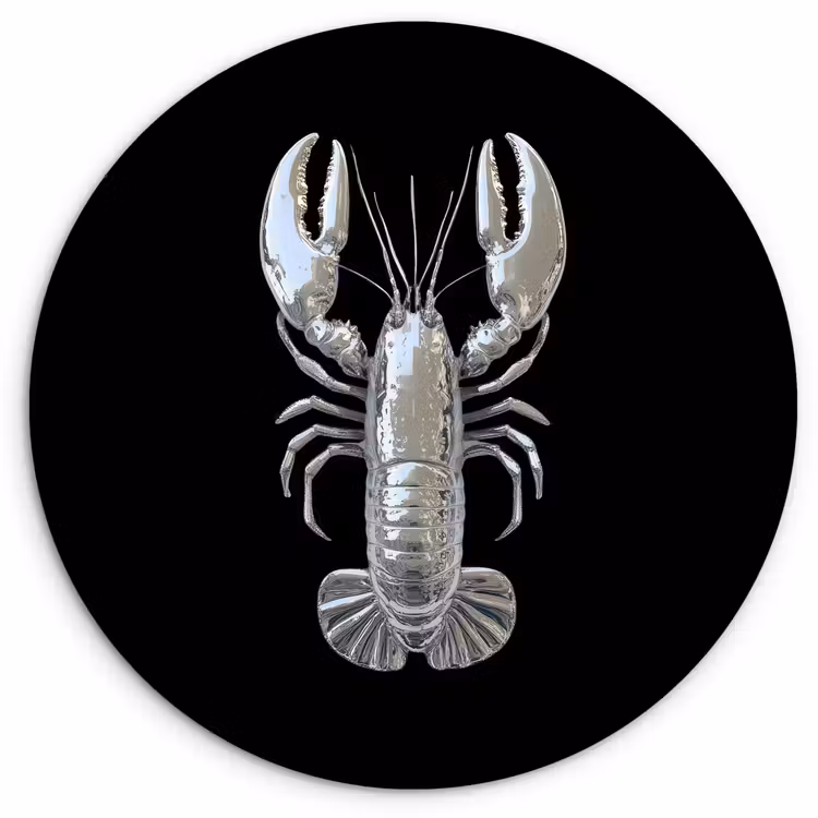 Kreeft - Zilver - Metallic - Luxe Wandcirkel kunststof plaat 5mm dik klein -3d