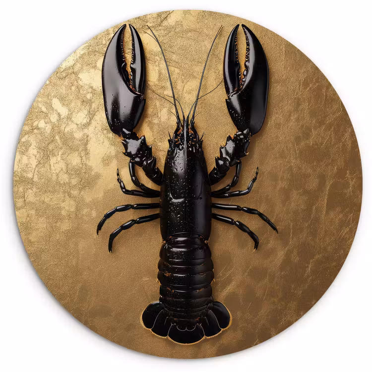 Kreeft - Zwart - Goud - Luxe Wandcirkel kunststof plaat 5mm dik klein -3d