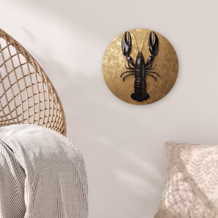 Kreeft - Zwart - Goud - Luxe Wandcirkel kunststof plaat 5mm dik klein -sfeer5