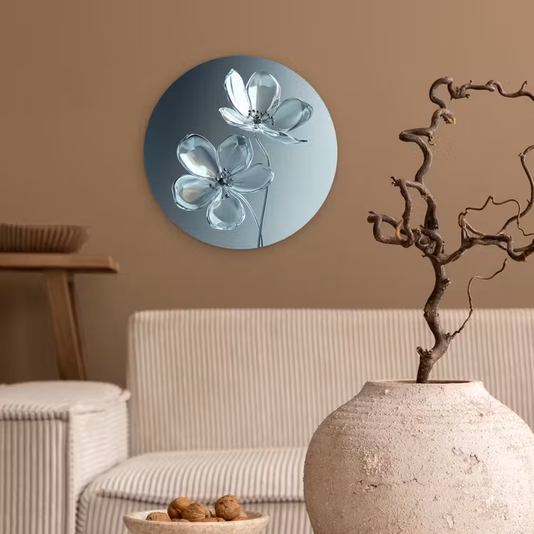 Kristal - Bloemen - Grijs Wandcirkel kunststof plaat 5mm dik klein -sfeer1