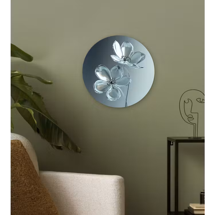 Kristal - Bloemen - Grijs Wandcirkel kunststof plaat 5mm dik klein -sfeer3