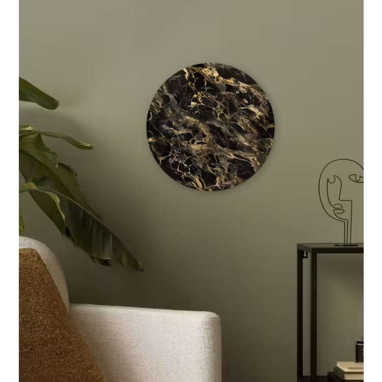 Kristal - Goud - Zwart - Marmer Wandcirkel kunststof plaat 5mm dik klein 188 -sfeer3