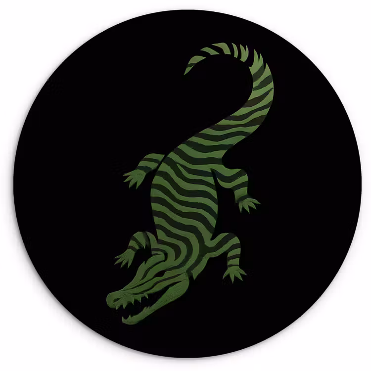 Krokodil - Groen - Tijgerachtig - Strepen Wandcirkel kunststof plaat 5mm dik klein -3d