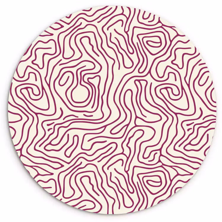 Kronkelende lijn - Magenta - Crème Wandcirkel kunststof plaat 5mm dik klein 188 -3d