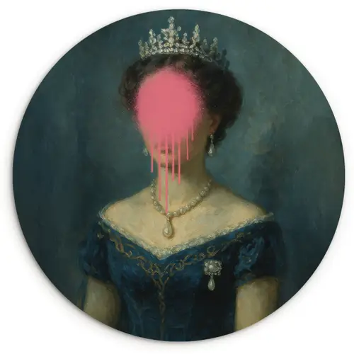 Kroon - Roze druipend verf - Portret Wandcirkel kunststof plaat 5mm dik klein -3d