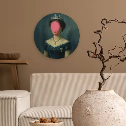 Kroon - Roze druipend verf - Portret Wandcirkel kunststof plaat 5mm dik klein -sfeer1