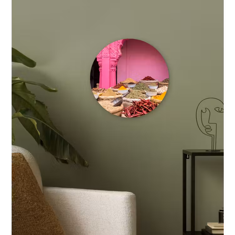 Muurcirkel - Kruiden - Markt - Roze - Kruiden - Markt - Roze Wandcirkel kunststof plaat 5mm dik klein