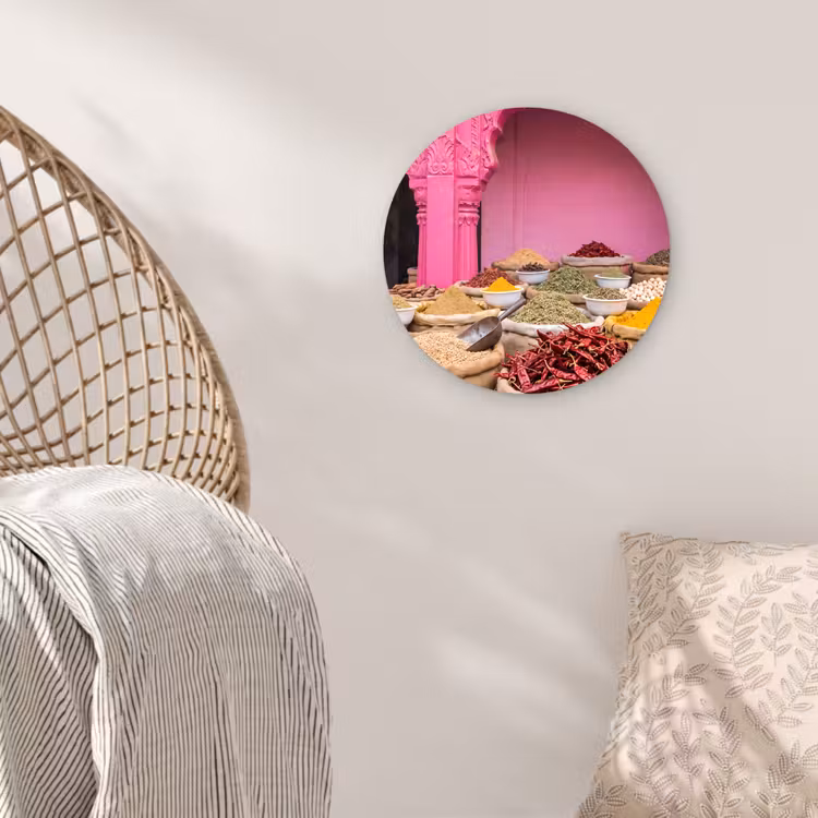 Muurcirkel - Kruiden - Markt - Roze - Kruiden - Markt - Roze Wandcirkel kunststof plaat 5mm dik klein