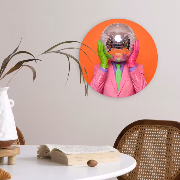 Kunst - Disco bal - Kleurrijk - Modern - Studio Wandcirkel kunststof plaat 5mm dik klein -sfeer4