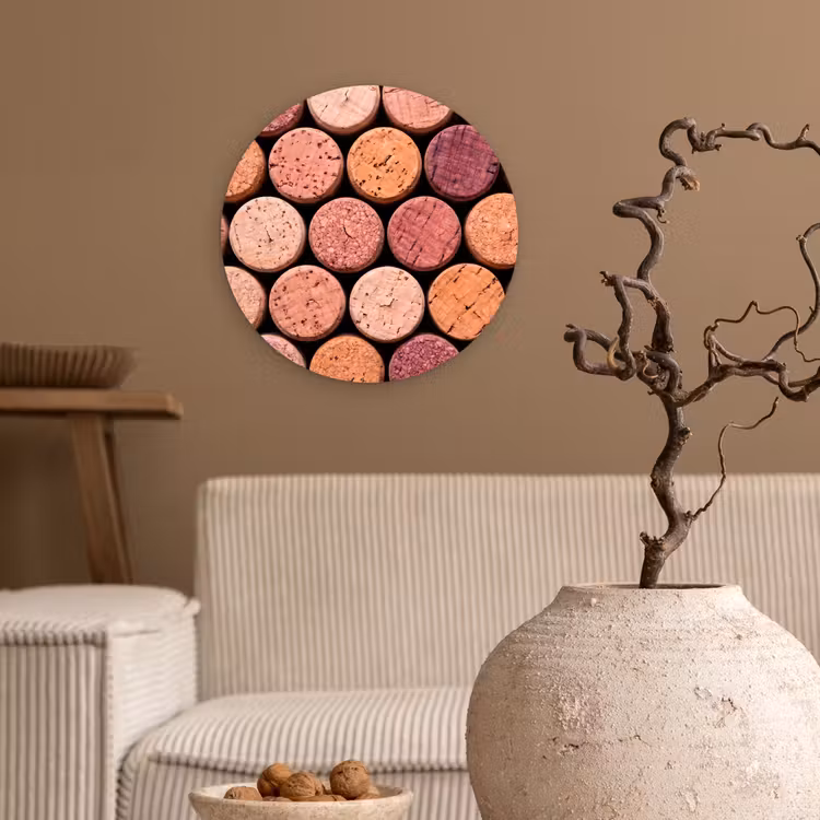 Kurk - Patroon - Abstract - Modern - Rood Wandcirkel kunststof plaat 5mm dik klein -sfeer1