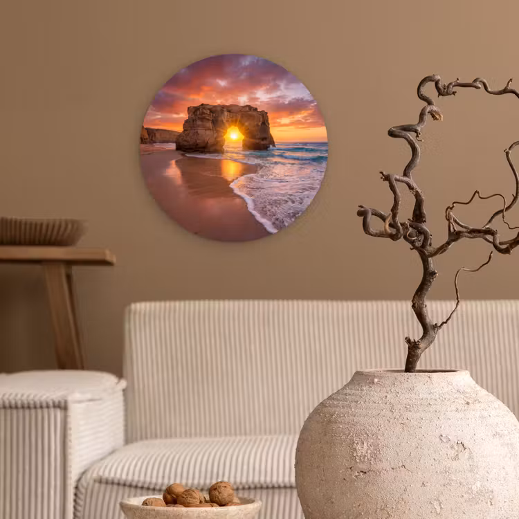 Kust - Rots - Zonsondergang - Zee - Natuur Wandcirkel kunststof plaat 5mm dik klein -sfeer1