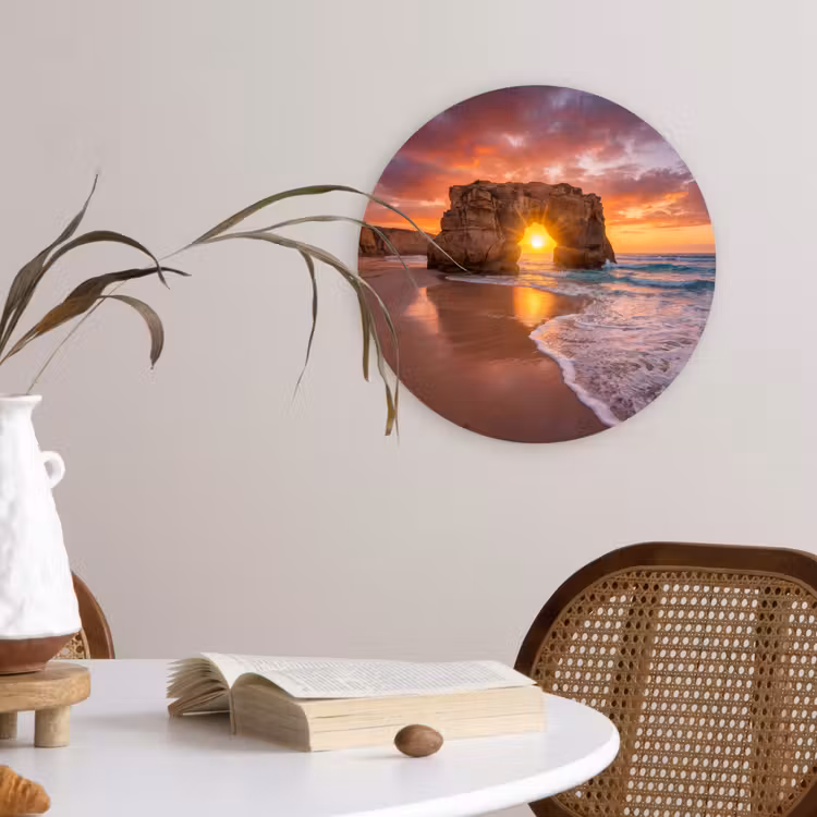 Kust - Rots - Zonsondergang - Zee - Natuur Wandcirkel kunststof plaat 5mm dik klein -sfeer4