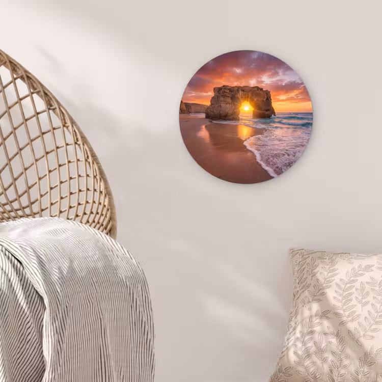 Kust - Rots - Zonsondergang - Zee - Natuur Wandcirkel kunststof plaat 5mm dik klein -sfeer5
