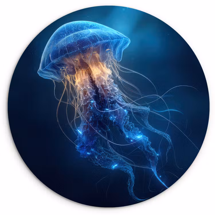 Kwal - Lichtgevend - Tentakels - Blauw Wandcirkel kunststof plaat 5mm dik klein -3d