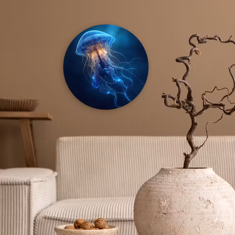 Kwal - Lichtgevend - Tentakels - Blauw Wandcirkel kunststof plaat 5mm dik klein -sfeer1