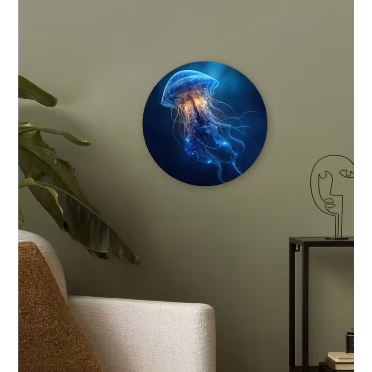 Kwal - Lichtgevend - Tentakels - Blauw Wandcirkel kunststof plaat 5mm dik klein -sfeer3