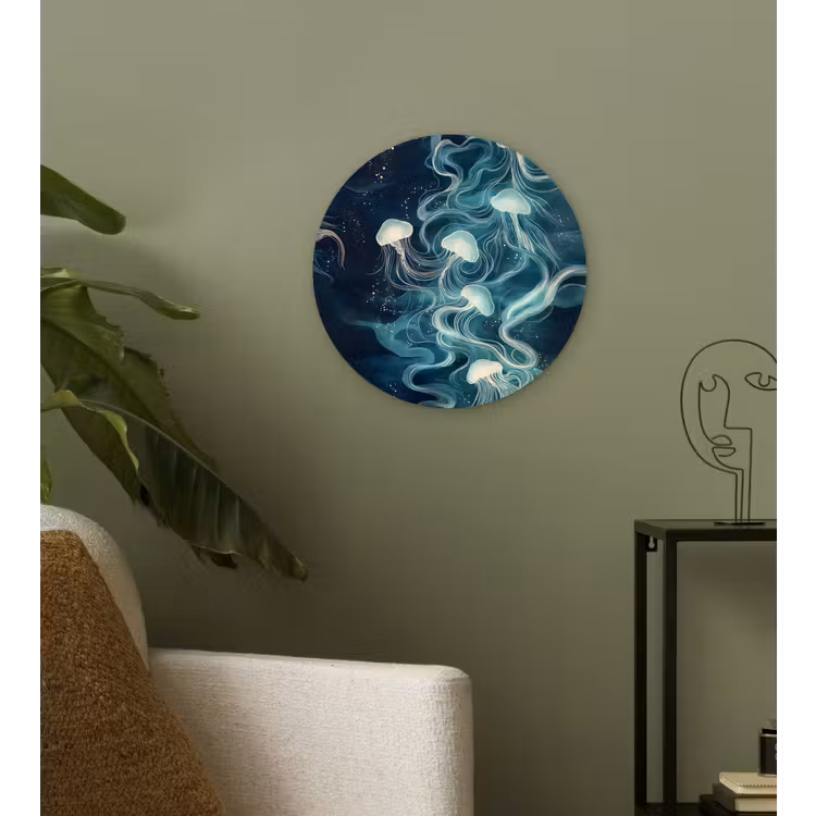 Kwallen - Zee - Wit - Golven Wandcirkel kunststof plaat 5mm dik klein -sfeer3