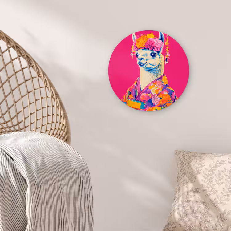 Lama - Kimono - Bloemenkrans - Felroze Wandcirkel kunststof plaat 5mm dik klein -sfeer5