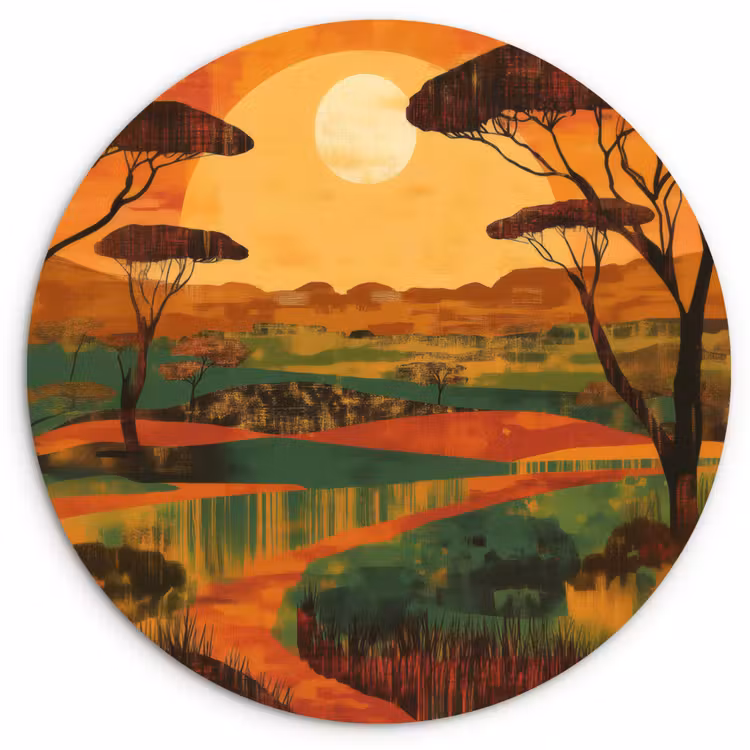 Landschap - Afrikaans - Zon Wandcirkel kunststof plaat 5mm dik klein -3d