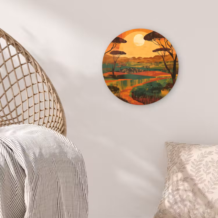 Landschap - Afrikaans - Zon Wandcirkel kunststof plaat 5mm dik klein -sfeer5