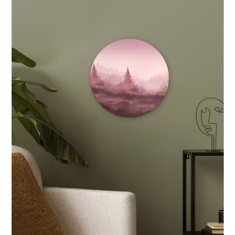 Landschap - Mistig - Roze Wandcirkel kunststof plaat 5mm dik klein -sfeer3