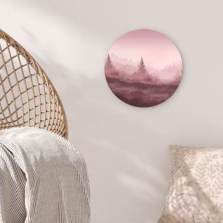Landschap - Mistig - Roze Wandcirkel kunststof plaat 5mm dik klein -sfeer5