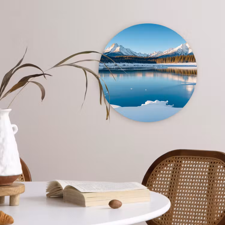 Landschap - Winter - Meer - Bergen - Uitzicht - IJs Wandcirkel kunststof plaat 5mm dik klein -sfeer4