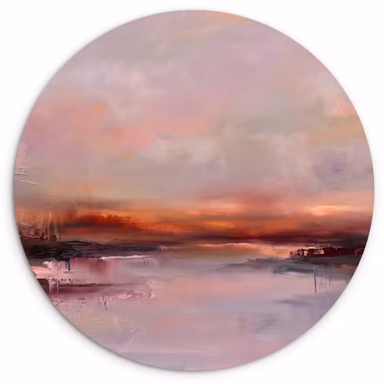 Landschap - Zonsondergang - Abstract - Modern - Roze Wandcirkel kunststof plaat 5mm dik klein -3d