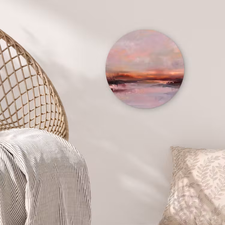 Landschap - Zonsondergang - Abstract - Modern - Roze Wandcirkel kunststof plaat 5mm dik klein -sfeer5