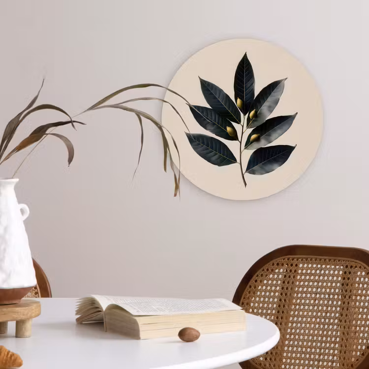 Laurierbladeren - Bloemknoppen - subtiel Wandcirkel kunststof plaat 5mm dik klein -sfeer4