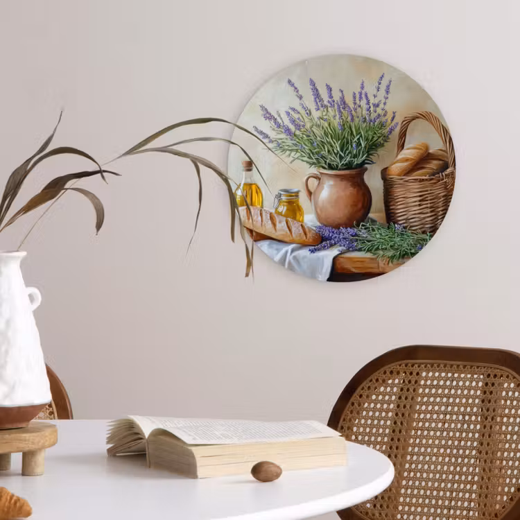 Lavendel - Brood - Stilleven Wandcirkel kunststof plaat 5mm dik klein -sfeer4